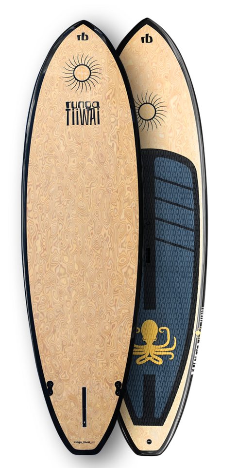 Runga-Boards SUP-Board TIIWAI WOOD burl Hard Board Stand Up Paddling SUP, Allrounder, (Set 9.5, Inkl. coiled leash & 3-tlg. Fiberglas Finnen-Set) von Runga-Boards