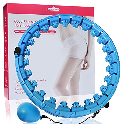 Hula Hoop Reifen,Smart Hula Hoop verstellbar24 Knoten Hula Hoop Reifen Erwachsene mit 360 ° Massagekopf, gewichteter Hula Hoop Taillentrainer 2 in 1 Anfänger Geschenk für Erwachsene Kinder (Blau) von Running Bulls