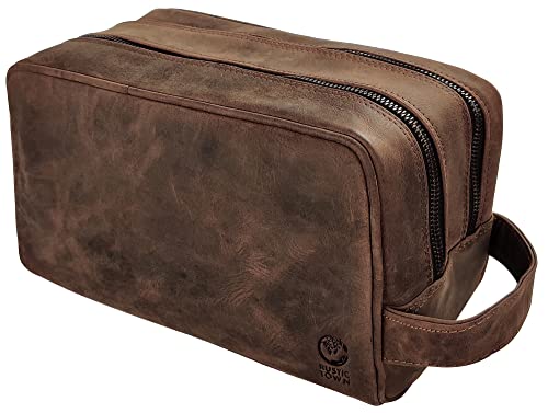 Rustic Town kulturtasche kulturbeutel Leder | Leather Toiletry Bag wash Bag | Leder Kosmetiktasche Waschtasche Reise-Tasche für Herren und Damen (Dunkelbraun) von Rustic Town