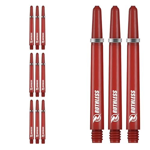 Ruthless Deflectagrip Dart-Schäfte | Langlebige Nylon-Schäfte mit Federn in mittlerer Länge, 49 mm, Rot, 3 Sets (3XS1574) von Ruthless