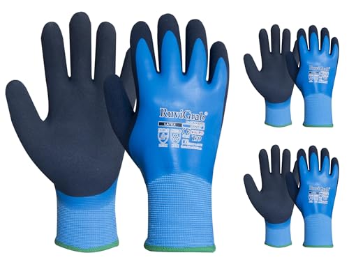 Ruvigrab Arbeitshandschuhe für den Winter, wasserdicht, für Männer und Frauen, Doppel-Latex-Beschichtung, Kälteschutzhandschuh für Gartenarbeit, Autowäsche, Angeln, 2 Paar von Ruvigrab