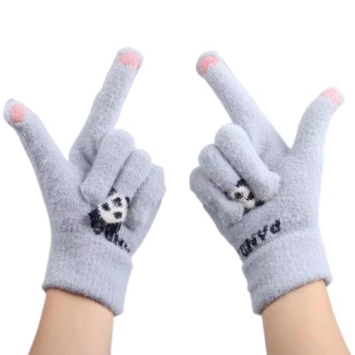 Ruwshuuk Damenhandschuhe Touchscreen | Fahrradhandschuhe Cartoon Touchscreen Winterhandschuhe – Handwärmer Strickfäustlinge Niedliche Panda-Handschuhe Atmungsaktiv für Freundin Mutter von Ruwshuuk