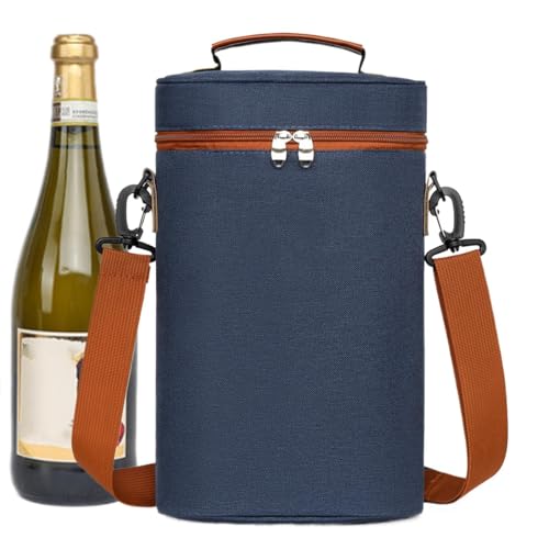 Ruwshuuk Wein-Reisetasche, Kühltasche für 2 Flaschen, isolierte Tragetasche, tragbare, auslaufsichere Tragetasche mit Griff, auslaufsicherer Weinträger für Damen und Herren, marineblau, Refer to von Ruwshuuk