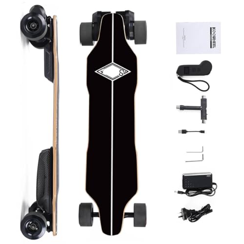 Rxbycxshi Elektro-Skateboard für Erwachsene Longboard mit 1000W-Naben Motoren, 4WD Off-Road Höchstgeschwindigkeit Skateboard, IPX4 Wasserdicht, Max Last 130KG von Rxbycxshi