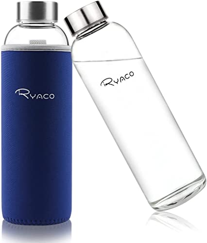 Ryaco Glasflasche 1 liter /1l - 550ml - Trinkflasche Wasserflasche Glas mit Neoprenhülle - Flasche Glas mit Schwammbürste - Glastrinkflasche für kohlensäurehaltige Getränke Ryaco Glasflasche 1 liter /1l - 550ml - Trinkflasche Wasserflasche Glas mit Neoprenhülle - Flasche Glas mit Schwammbürste - Glastrinkflasche für kohlensäurehaltige Getränke von Ryaco