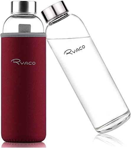 Ryaco Glasflasche 1 liter /1l - 550ml - Trinkflasche Wasserflasche Glas mit Neoprenhülle - Flasche Glas mit Schwammbürste - Glastrinkflasche für kohlensäurehaltige Getränke Ryaco Glasflasche 1 liter /1l - 550ml - Trinkflasche Wasserflasche Glas mit Neoprenhülle - Flasche Glas mit Schwammbürste - Glastrinkflasche für kohlensäurehaltige Getränke von Ryaco