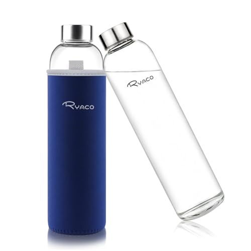 Ryaco Trinkflasche aus Glas 1 liter /1l - Glasflasche 750ml - mit Neoprenhülle - Glastrinkflasche mit Schraubverschluss - Wasserflasche Glas für kohlensäurehaltige Getränke - spülmaschinenfest Ryaco Trinkflasche aus Glas 1 liter /1l - Glasflasche 750ml - mit Neoprenhülle - Glastrinkflasche mit Schraubverschluss - Wasserflasche Glas für kohlensäurehaltige Getränke - spülmaschinenfest von Ryaco