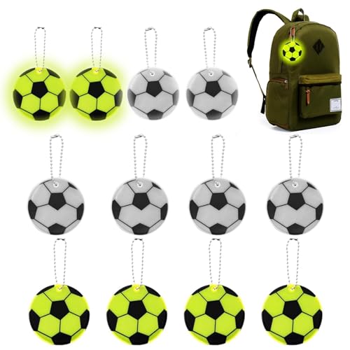 Ryvera Pack of 12 Reflective Football Pendants, Safety Reflector Pendants, Children's Reflector Pendants, Reflective Football Pendant for School Bag, Clothing, Backpack, Cycling, Walking, Running von Ryvera