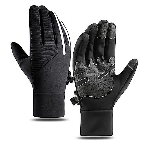 Rzejin Winterhandschuhe Herren Damen Thermohandschuhe Fahrrad Wasserabweisende Touchscreen Warme Handschuhe Anti-Rutsch Laufhandschuhe zum Radfahren Wandern Klettern Outdoor Schwarz XL von Rzejin