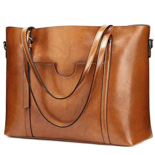 S-ZONE Damen 3-Way Schultertasche Vintage Echtleder Shopper Große Mode Laptop Arbeitstasche Umhängetasche Handtasche Messenger Bag von S-ZONE