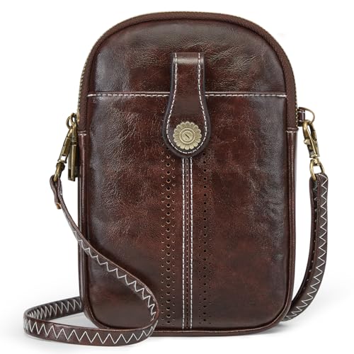 S-ZONE Damen Handy Umhängetasche PU Leder RFID Blockierung Vintage Handytasche mit Geldbörse zum Umhängen mit Kartenfächer Verstellbar Abnehmbar Schultergurt für Handy unter 6,7" S-ZONE Damen Handy Umhängetasche PU Leder RFID Blockierung Vintage Handytasche mit Geldbörse zum Umhängen mit Kartenfächer Verstellbar Abnehmbar Schultergurt für Handy unter 6,7" von S-ZONE
