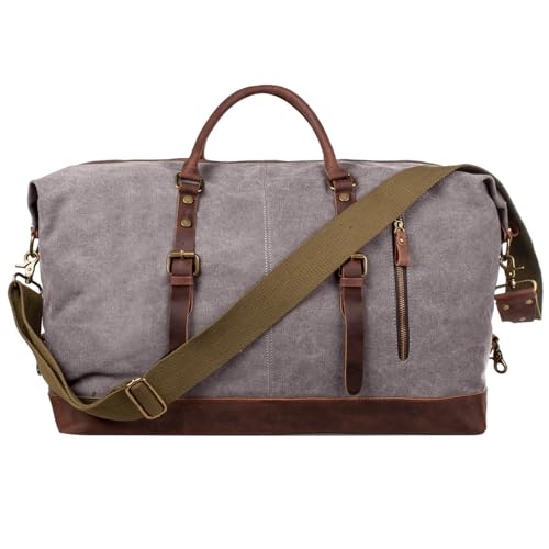 S-ZONE Reisetasche Größere Version Vintage Canvas Leder Trim Unisex Handgepäck Weekender Tadche Sporttasche für Reise Wochenende Urlaub (Hellgrau) S-ZONE Reisetasche Größere Version Vintage Canvas Leder Trim Unisex Handgepäck Weekender Tadche Sporttasche für Reise Wochenende Urlaub (Hellgrau) von S-ZONE