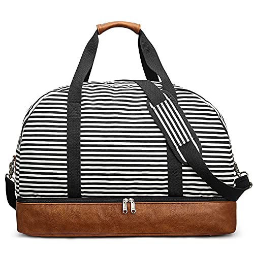 S-ZONE Uniex 60L Weekender Reisetasche Canvas Tasche Übergröße Carry On Duffel Bag Übernachtung Travel Bag mit PU-Lederband und Schuhfach von S-ZONE