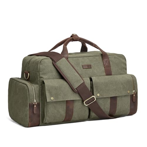 S-ZONE Unisex 56L Reisetasche Vintage Canvas Lederbesatz Übernachtung Weekender Tasche Duffle Bag Handgepäck Sporttasche für Reise Wochenende Urlaub S-ZONE Unisex 56L Reisetasche Vintage Canvas Lederbesatz Übernachtung Weekender Tasche Duffle Bag Handgepäck Sporttasche für Reise Wochenende Urlaub von S-ZONE