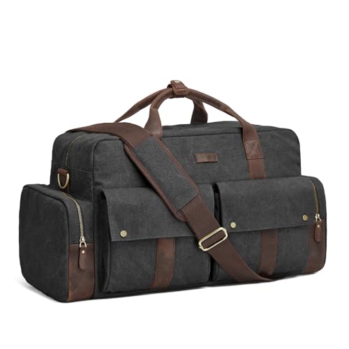 S-ZONE Uni Reisetasche aus Segeltuch, 56 l, Lederbesatz, Wochenendtasche, Sporttasche für Reisen, Wochenende, Urlaub, Schwarz S-ZONE Uni Reisetasche aus Segeltuch, 56 l, Lederbesatz, Wochenendtasche, Sporttasche für Reisen, Wochenende, Urlaub, Schwarz von S-ZONE