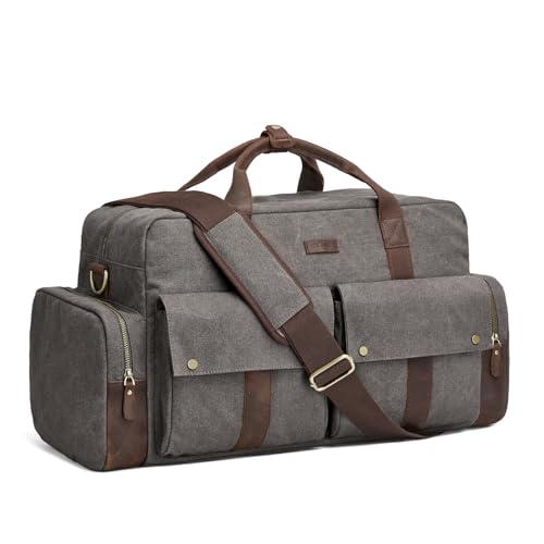 S-ZONE Uni Reisetasche aus Segeltuch, 56 l, Lederbesatz, Wochenendtasche, Sporttasche für Reisen, Wochenende, Urlaub, grau S-ZONE Uni Reisetasche aus Segeltuch, 56 l, Lederbesatz, Wochenendtasche, Sporttasche für Reisen, Wochenende, Urlaub, grau von S-ZONE