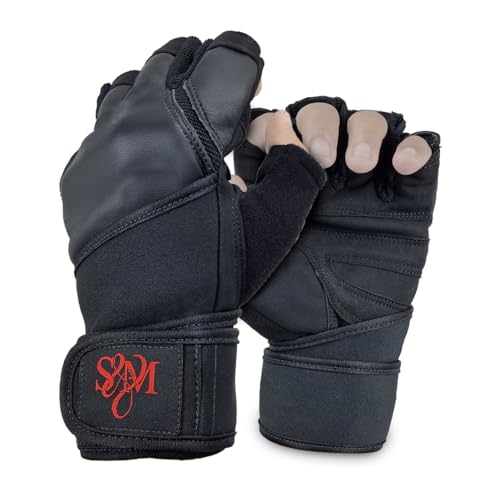 S&M Logistik Weightlifting Fitness Gloves, Black Maya Hide Leather Breathable, Non Slip,Strength Training Gloves for Men & Women Wrist Band, Crossfit Weightlifting,Gym Bodybuilding Gloves (M) von S&M Logistik