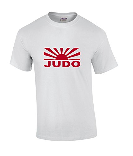 S.B.J - Sportland schweres Qualitäts Judo T-Shirt mit Motiv japanische Flagge und Judo, Farbe Weiss, Gr. XL von S.B.J - Sportland