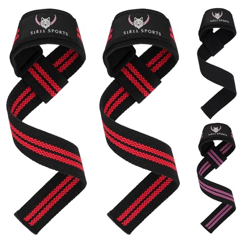 Premium Zughilfen für Krafttraining & Bodybuilding (gepolstert) - Lifting Straps für Kreuzheben, Klimmzüge, Gewichtheben & Fitness - Für Männer & Frauen - S1811 Sports (Rot) von S1811 Sports