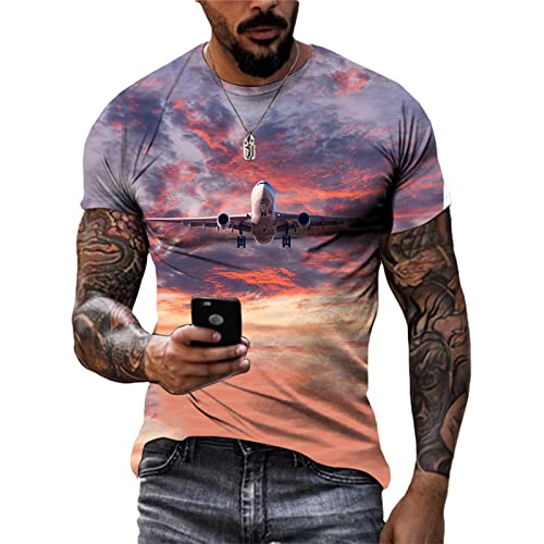 SABORR Bunte Wolke Flugzeug 3D Kurzarm Herren Damen Outdoor Casual T Shirt Rundhals Student Tops von SABORR