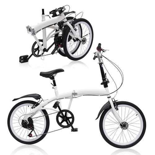 SABUIDDS 20 Zoll Faltrad, Klapprad mit 7 Gang-Schaltung Klappfahrrad für Damen und Herren Erwachsene Folding City Bike geeignet ab 135 cm-180 cm für Sport Outdoor Radfahren Pendeln, Weiß von SABUIDDS