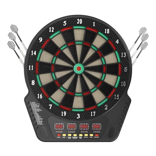 SABUIDDS Elektronische Dartscheibe Profi Set inkl. 6 Dartpfeilen & 24 Ersatzspitzen Elektronischer Dart Scorer mit 27 Spiele für 16 Spieler von SABUIDDS