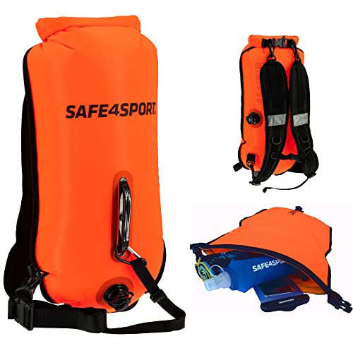 SAFE4SPORT.PL SAFE4SPORT RunSwimmer - Aufblasbare Sicherheitsboje zum Schwimmen und 3in1 Rucksack - Große Boje mit Einer Trockentasche für Dinge 28L - Triathlonboje von SAFE4SPORT.PL