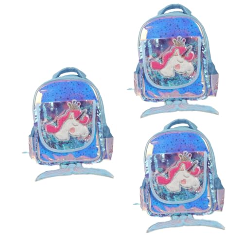 SAFIGLE 3 STK Meerjungfrau Rucksack Büchertasche schultüte Kinder Schultasche Glitzerrucksack Rucksäcke für Mädchen Schultertasche Meerjungfrauen Cartoon-Nylon-Rucksack Umhängetaschen von SAFIGLE