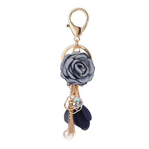 SAFIGLE Kleiner Blumenquastenschlüssel Schlüsselanhänger Schlüsselbund Paargeschenk Stoffblumen stoffblüten car Accessories Key Chain Schlüsselhalter mit Quaste Taschenanhänger Metall Blue von SAFIGLE