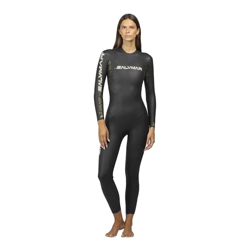 SALVIMAR Damen Apnea Rise Einteiliger Neoprenanzug, Schwarz mit goldenen Grafiken und weißem Logo, XS SALVIMAR Damen Apnea Rise Einteiliger Neoprenanzug, Schwarz mit goldenen Grafiken und weißem Logo, XS von SALVIMAR