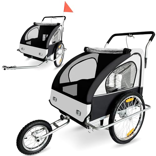 SAMAX Fahrradanhänger Jogger 2in1 Kinderanhänger Kinderfahrradanhänger Transportwagen vollgefederte Hinterachse für 2 Kinder in Weiß/Schwarz - Silver Frame SAMAX Fahrradanhänger Jogger 2in1 Kinderanhänger Kinderfahrradanhänger Transportwagen vollgefederte Hinterachse für 2 Kinder in Weiß/Schwarz - Silver Frame von SAMAX