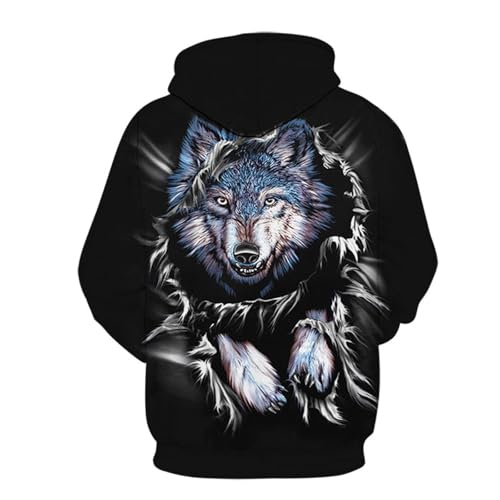 SANBEC Alter Tier Wolfskopf Hoodie 3D gedrucktes Herbst Sweatshirt Jungen und Mädchen Harajuku Jacke lockere und Bequeme Kleidung von SANBEC