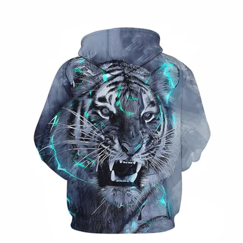 SANBEC Blue Light Lightning Tiger Hoodie 3D-gedrucktes Sweatshirt für Männer und Frauen mit Kapuze, lockerer Herbst- und Wintermantel, Streetwear-Jacke, Kapuzenpullover von SANBEC