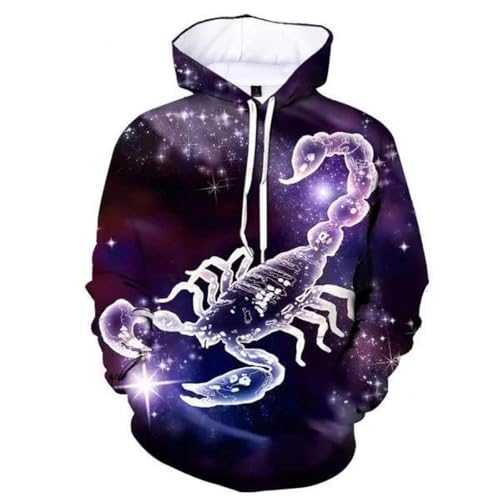 SANBEC Cooler Sternenhimmel-Tier-Skorpion-Hoodie, 3D-gedrucktes Sweatshirt für Männer und Frauen, mit Kapuze, lockerer Herbst- und Wintermantel, Streetwear-Jacke, Kapuzenpullover von SANBEC