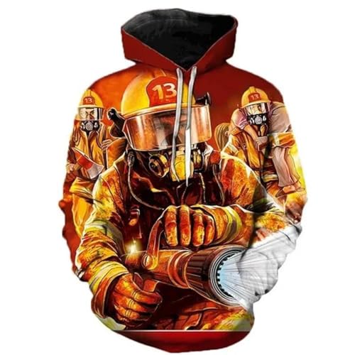 SANBEC Firefighter Hero Hoodie 3D-gedrucktes Sweatshirt für Männer und Frauen mit Kapuze, lockerer Herbst- und Wintermantel, Streetwear-Jacken-Hoodie von SANBEC