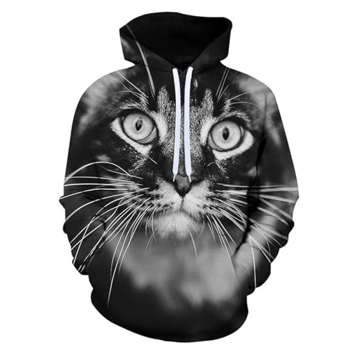 SANBEC Lustiger, lustiger Tier-Katzen-Hoodie, 3D-gedrucktes Sweatshirt für Männer und Frauen, mit Kapuze, lockerer Herbst- und Wintermantel, Streetwear-Jacke, Kapuzenpullover von SANBEC