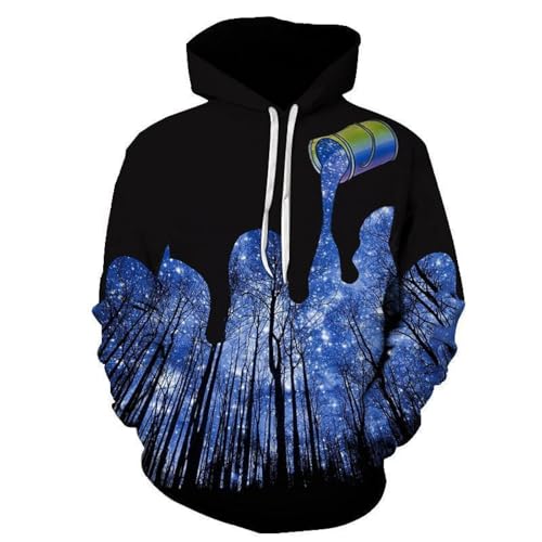 SANBEC Paint Milky Way Night Sky Tree View Hoodie 3D-Gedruckter Pullover Herren- und Damen-Kapuzenpullover, lockerer Herbst- und Wintermantel, Streetwear-Jacken-Hoodie von SANBEC