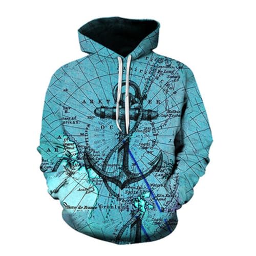 SANBEC Retro Nautical Theme Anchor Hoodie Herren 3D-Druck Neuartiger Pullover Sweatshirt Lässige Übergröße Coole Streetwear von SANBEC