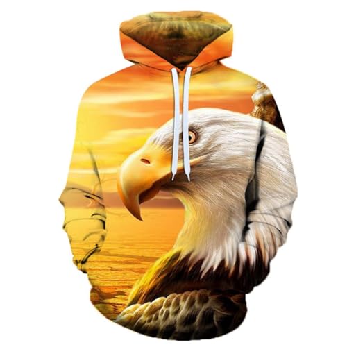 SANBEC Sunset Scenery Bald Eagle Hoodie 3D-Druck Übergroßer Langarm Rundhals-Kapuzenpullover Herrenbekleidung Streetwear von SANBEC