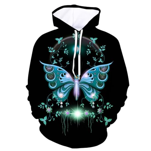 SANBEC Wunderschöner Schmetterlingspflanzen-Blumen-Hoodie, 3D-gedrucktes Sweatshirt für Männer und Frauen, mit Kapuze, lockerer Herbst- und Wintermantel, Streetwear-Jacke, Kapuzenpullover von SANBEC