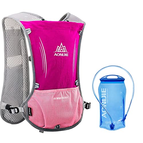 5L Ultraleicht Trinkrucksack mit Trinkblase 1.5L oder 500ML Flasche Laufrucksack für Damen Herren, Leichter Laufen Rucksack für Laufen, Marathon, Radfahren (Rosa + 1.5L Blase) von SANIQUEEN.G