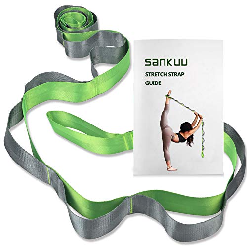 SANKUU Yogagurt, Yoga-Dehnungsband mit 12 Schlaufen, nicht-elastisches Dehnungsband für Physiotherapie, Pilates, Tanz und Gymnastik, mit Tragetasche, grün SANKUU Yogagurt, Yoga-Dehnungsband mit 12 Schlaufen, nicht-elastisches Dehnungsband für Physiotherapie, Pilates, Tanz und Gymnastik, mit Tragetasche, grün von SANKUU