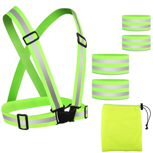 SANNIX 6-in-1 Reflektorweste Set, 1 Verstellbare Warnwesten, 4 Reflektierendes Armbänder und 1 Gelbe Aufbewahrungstasche für Joggen Radfahren und Wandern im Dunkeln von SANNIX