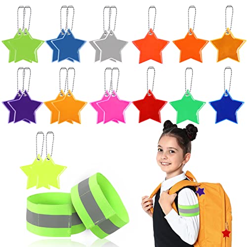 SANNIX 20 Stück Sicherheits Reflektor Anhänger, Reflektoren Kinder, Stern Sicherheits Reflektor, mit 2 Reflektor Armbänder für Schultasche Rucksack Gehen Laufen Radfahren (13 Farben) von SANNIX