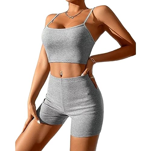 Damen-Workout-Set, 2-teilig, nahtlos, Yoga-Outfits, Shorts und Sport-BH, passendes Fitness-Kleidungs-Set, Sport-Outfits von SANRLO