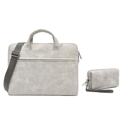 Laptoptasche für Herren und Damen, 33-38,1 cm (13 - 15 Zoll), mit Netzkabeltasche, PU, Laptop, Business, Laptop, Umhängetasche, Hellgrau Nr. 33 cm von SANRLO