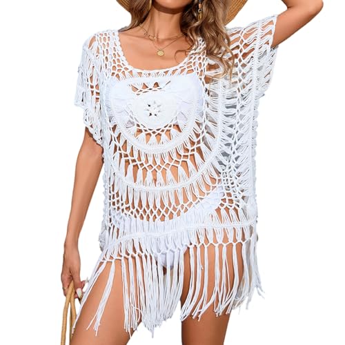 SANRLO Häkeln Beach Coverup Kleid Strickanzug Coverup Quasten Häkeln Badeanzug Deckkleid Für Strandpartys von SANRLO