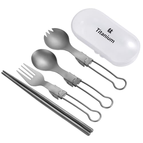 SANRLO Outdoor Travel Camping Besteck Set Faltbares Metallgeschirr Gabel Löffel Essstäbchen Utensilien mit Box für Picknicks Wandern von SANRLO