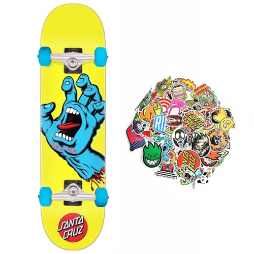 SANTA CRUZ Skateboard Professionelle Screaming Hand 7,75 Zoll Original Santa Cruz Advanced Level + 50 Sticker Skate HD (Dot Yellow, 7,75) von SANTA CRUZ SKATEBOARD