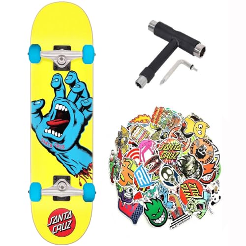 Santa Cruz skateboard Professionelle Screaming Hand Advanced Level Erwachsene mit Einstellwerkzeug und 50 Stickern (Screaming Hand Yellow Fluo, 7.75) von SANTA CRUZ SKATEBOARD